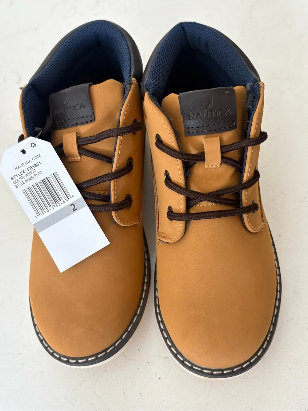 Nautica Kids Wheat/Tan Lace-Up Ankle Boots with Navy Collar